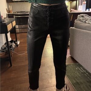 Frame Denim Black Leather Lace-Up Pants